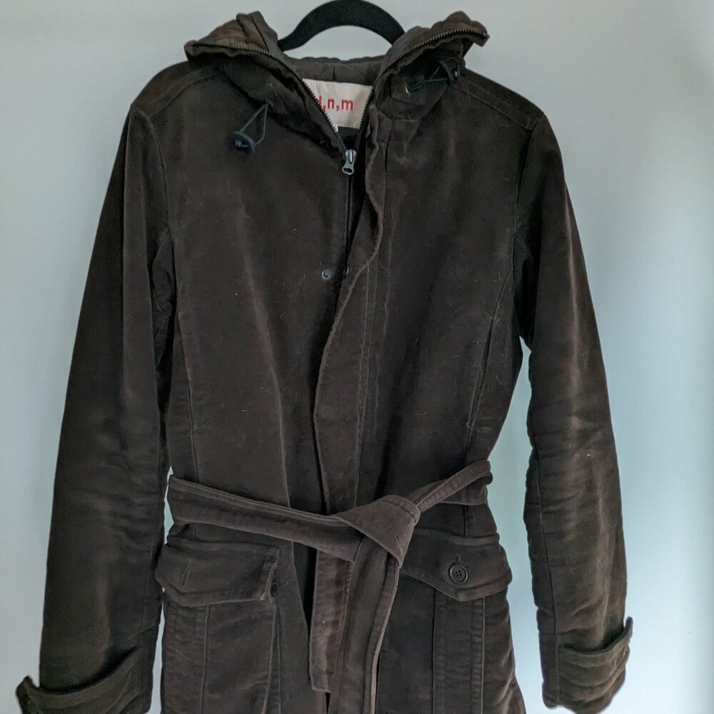 Men's Belted d,n,m Winter Coat, Brown, Size M